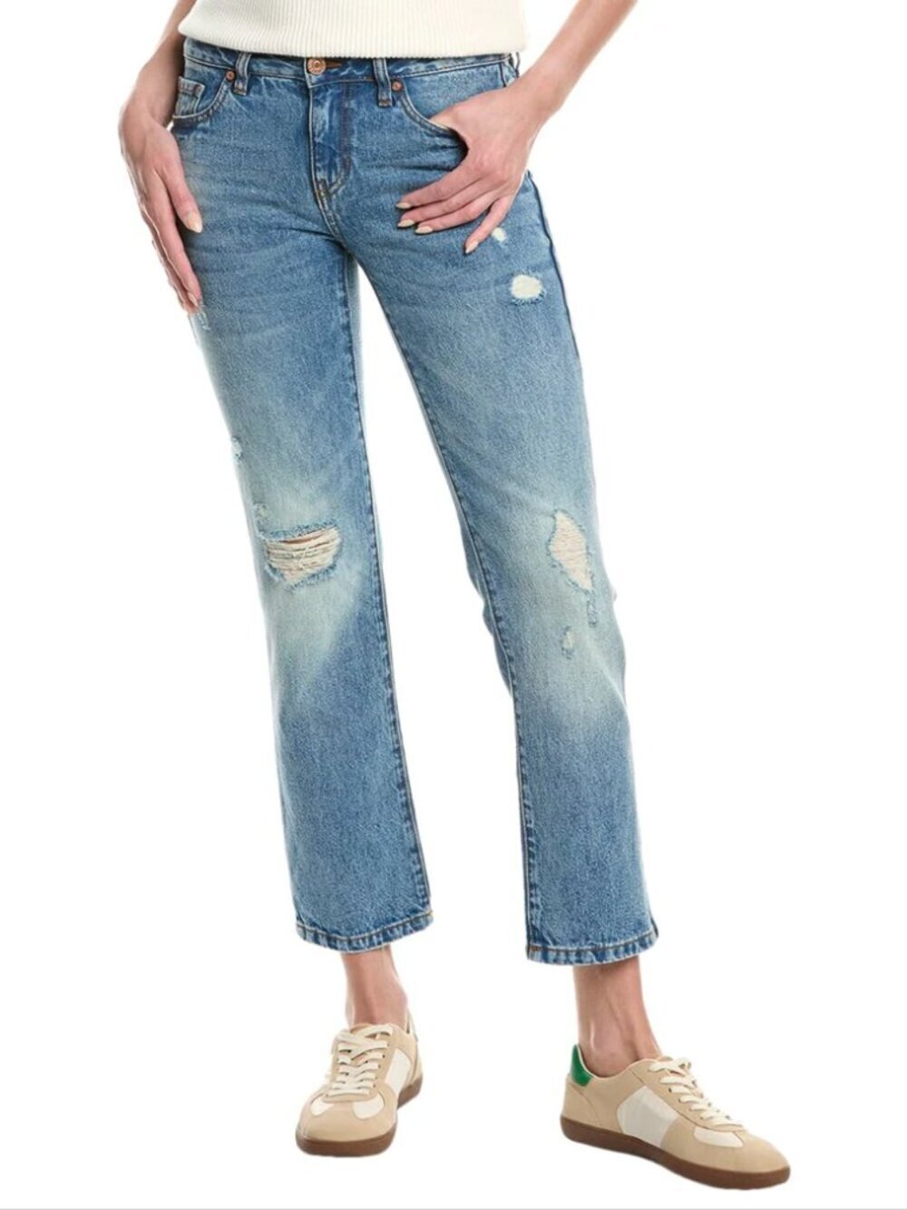 Cabi Malibu Beach club slim straight jeans mid-rise distressed ankle new 16